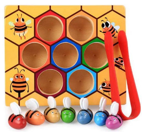 Extrokids Wooden Montessori Industrious Little Bees Kids Interactive Beehive Game Board for Childr - EKT1581