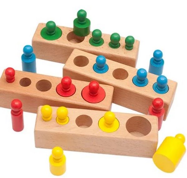 Extrokids Wooden knob Cylindrical block 4 colour Materials and Colorful Socket Cylinder Block Toy - EKT1582
