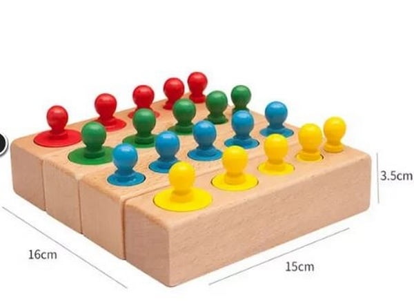 Extrokids Wooden knob Cylindrical block 4 colour Materials and Colorful Socket Cylinder Block Toy - EKT1582