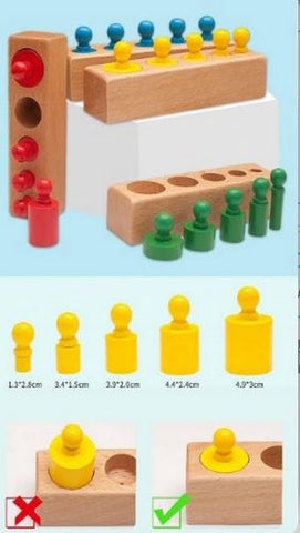 Extrokids Wooden knob Cylindrical block 4 colour Materials and Colorful Socket Cylinder Block Toy - EKT1582