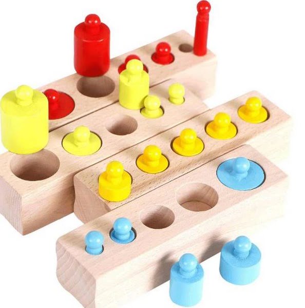 Extrokids Wooden knob Cylindrical block 4 colour Materials and Colorful Socket Cylinder Block Toy - EKT1582