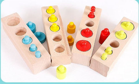 Extrokids Wooden knob Cylindrical block 4 colour Materials and Colorful Socket Cylinder Block Toy - EKT1582