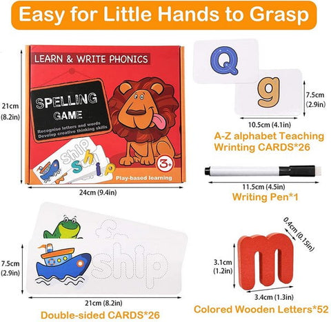 Extrokids Wooden learn and write phonics Spelling Game for Kids Sight Words and Matching Letter Puzzles Toy - EKT1583