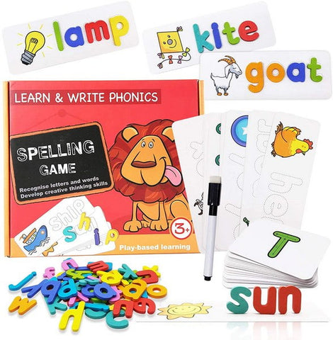 Extrokids Wooden learn and write phonics Spelling Game for Kids Sight Words and Matching Letter Puzzles Toy - EKT1583