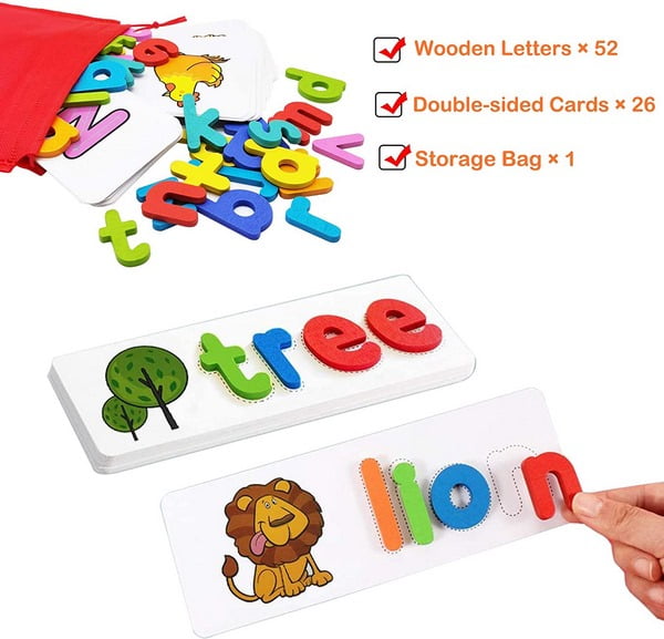 Extrokids Wooden learn and write phonics Spelling Game for Kids Sight Words and Matching Letter Puzzles Toy - EKT1583