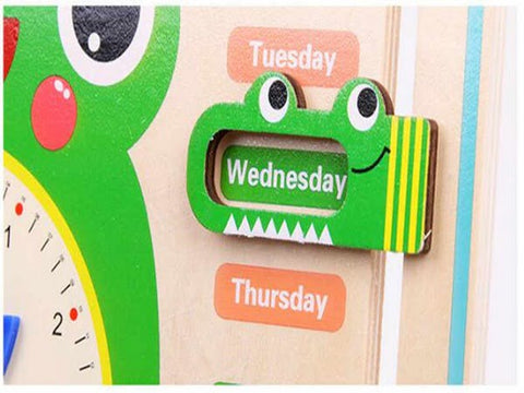 Wooden Multifunction Calendar Clock – Educational Toy for Learning Time, Days & Weather