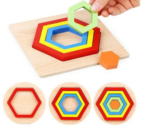 Extrokids Wooden Rainbow 5 Color Board Hexagonal Puzzle - EKT1616