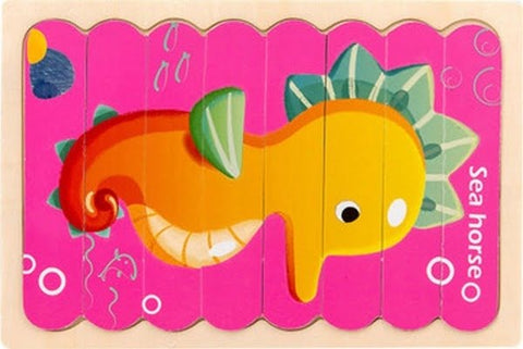 Extrokids Wooden Double Sided 8Pc Stick Puzzle Damsel Fish With Sea Horse - EKT1632