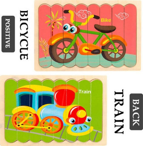 Extrokids Wooden Double Sided 8Pc Stick Puzzle Bike With Train - EKT1635