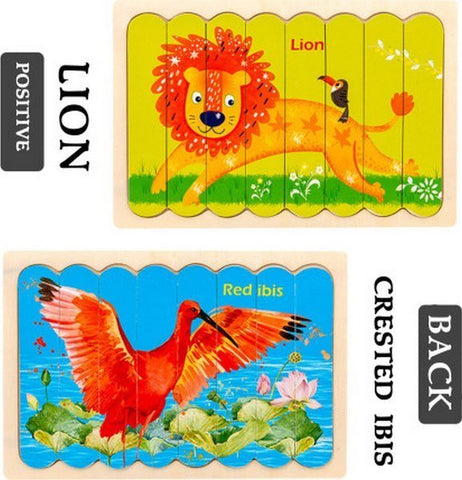 Extrokids Wooden Double Sided 8Pc Stick Puzzle Lion With Red ibis - EKT1638