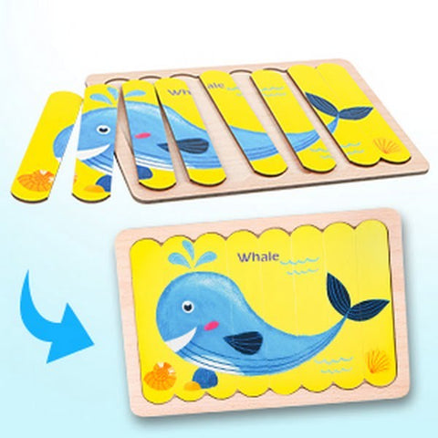 Extrokids Wooden Double Sided 8Pc Stick Puzzle Sea Turtile With Whale - EKT1639