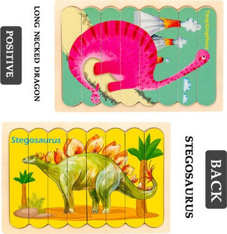 Extrokids Wooden Double Sided 8Pc Stick Puzzle Stegosaurus With Tanystropheus - EKT1640