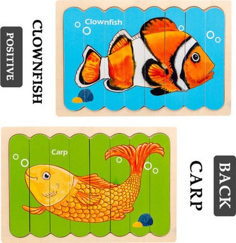 Extrokids Wooden Double Sided 8Pc Stick Puzzle Carp with Clownfish - EKT1646