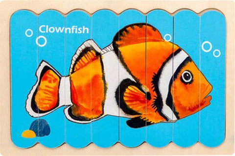 Extrokids Wooden Double Sided 8Pc Stick Puzzle Carp with Clownfish - EKT1646