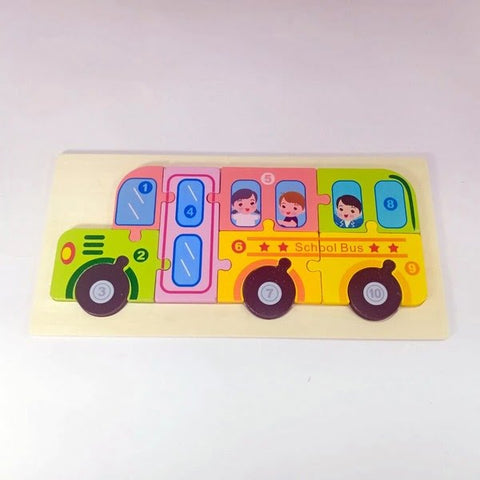 Extrokids Wooden Puzzle Board Toy School Bus - EKT1650