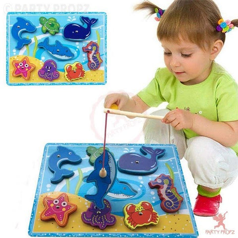 Extrokids Wooden Sea Animal Magnetic Fishing Game Toy for Learning - EKT1652