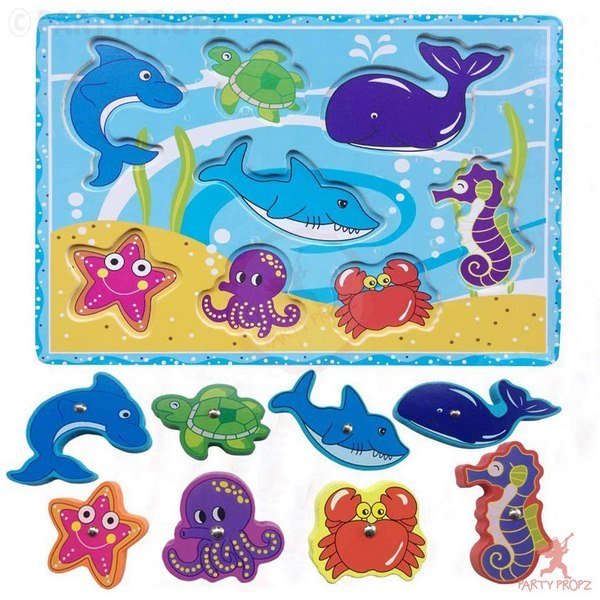 Extrokids Wooden Sea Animal Magnetic Fishing Game Toy for Learning - EKT1652