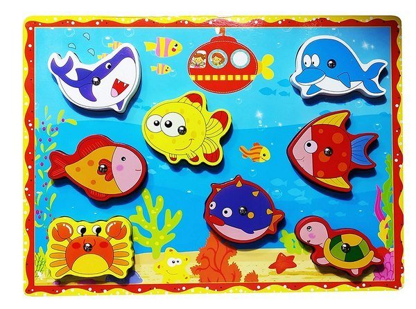 Extrokids Wooden Sea Animal Magnetic Fishing Game Toy for Learning Education with Magnet Poles Toy - D2 - EKt1653
