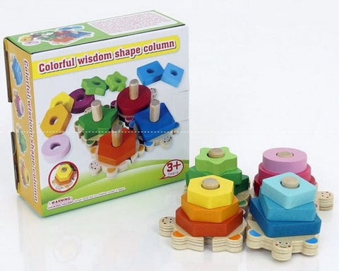 Extrokids Wooden Colourful Building Shape Blocks Wisdom Shape Column - EKT1697