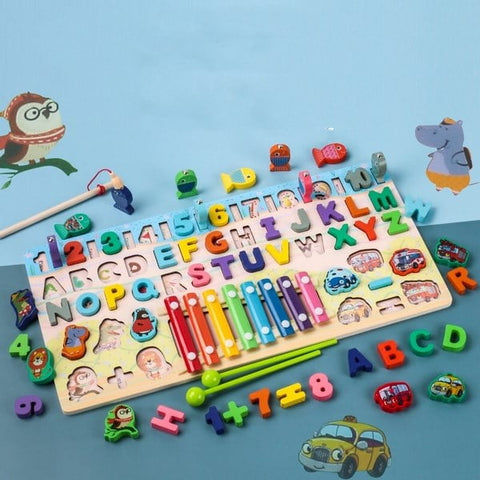 Extrokids Wooden Alphabet and Numbers Playing Piano Alphanumetric Play The Piano - EKT1699