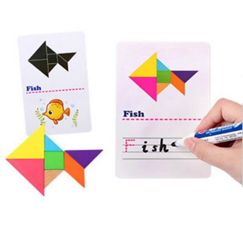 Extrokids Wooden Colourful Alphabetic Tangram Letters Writing Card - EKT1716