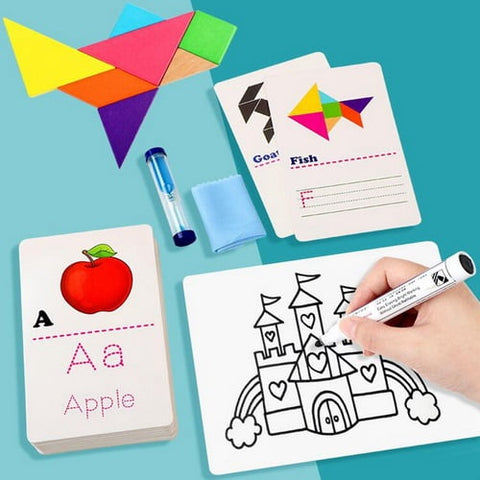 Extrokids Wooden Colourful Alphabetic Tangram Letters Writing Card - EKT1716