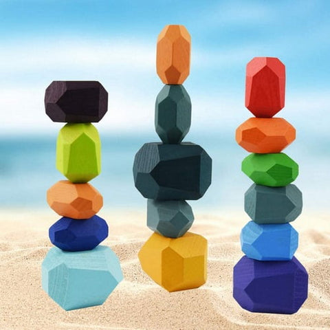 Extrokids Wooden Rainbow Colour Stacking With Buliding Stones - EKT1717