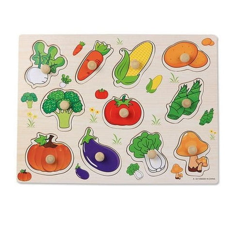 Extrokids Wooden Montessori Puzzle Hand Grab Board With Cartoon Vegtables - EKT1728