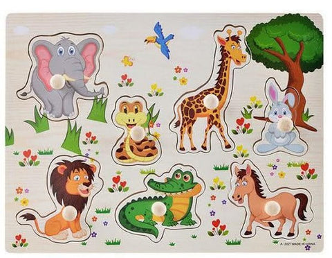 Extrokids Wooden Montessori Puzzle Hand Grab Board With Cartoon Animals Set 4 - EKT1736
