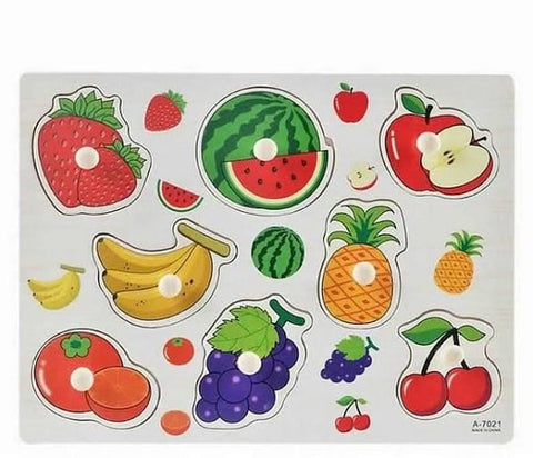 Extrokids Wooden Montessori Puzzle Hand Grab Board With Cartoon Fruits Set 2 - EKT1740