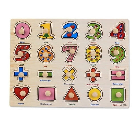 Extrokids Wooden Montessori Puzzle Hand Grab Board With Cartoon Numbers and Shapes - EKT1742