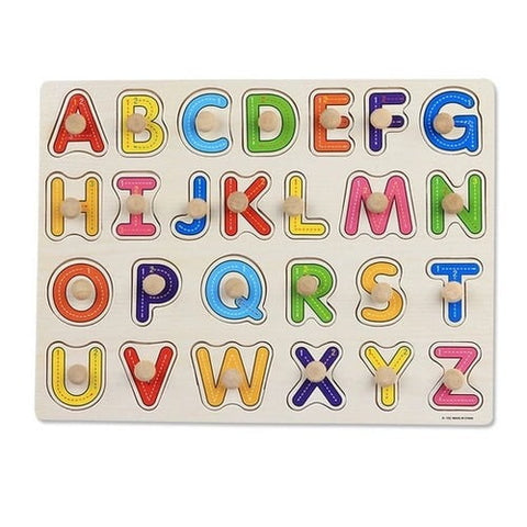 Extrokids Wooden Montessori Puzzle Hand Grab Board With Cartoon Alphabets - EKT1744