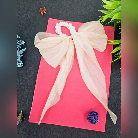 Rubber Band Pearl Bow Musk Melon 1pc - EKAS0031