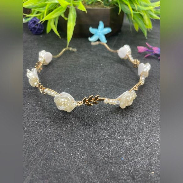 Rose Head Band Golden White Frame 1pc - EKAS0071