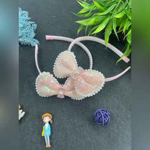Head Band Pearl With Sequence 1pc Baby Pink - EKAS0121 - 1