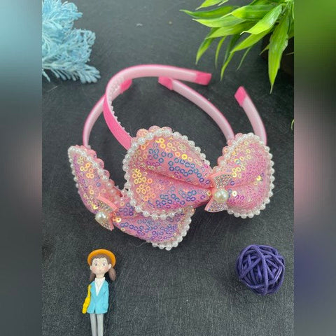Head Band Pearl With Sequence 1pc Pink - EKAS0121 - 2
