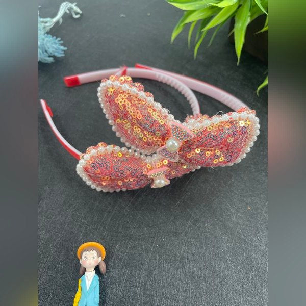 Head Band Pearl With Sequence 1pc Red - EKAS0121 - 4