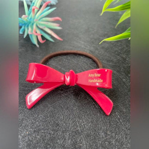 Bow Hair Band And Rubber Band 1pc Red - EKAS0123 - 2