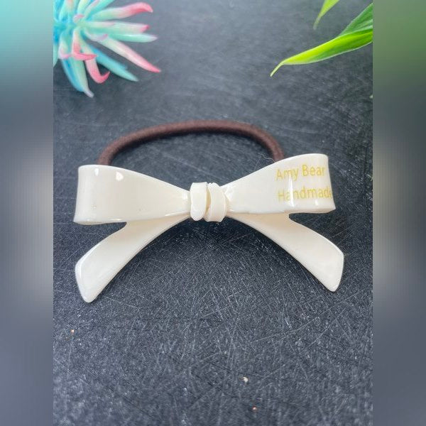 Bow Hair Band And Rubber Band 1pc White - EKAS0123 - 5