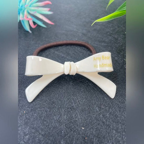Bow Hair Band And Rubber Band 1pc White - EKAS0123 - 5