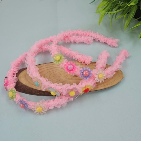 Head Band Cloth And Flower Model 1pc Baby Pink - EKAS0143 - 3