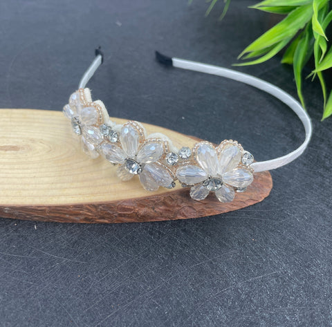 Head Band Crystal Premium Flower Model 1pc White - EKAS0169 - 3