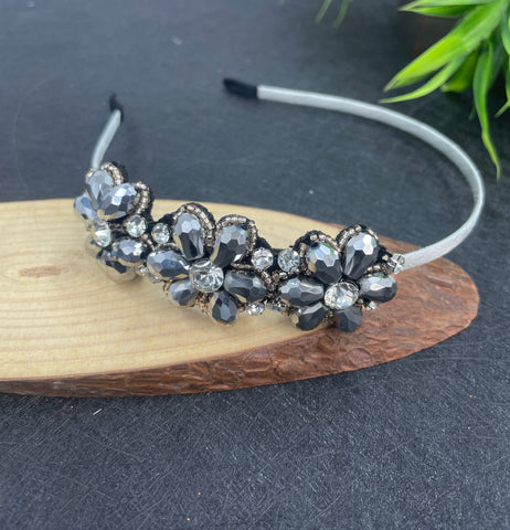 Head Band Crystal Premium Flower Model 1pc Grey - EKAS0169 - 4
