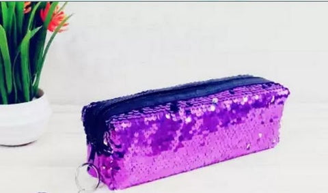 Extraordinary Creativity Sequin and Canvas Pencil Case, Pencil Bag Cosmetics Makeup Colorful & Useful pure handmade POUCHDARK PINK - EKC1319