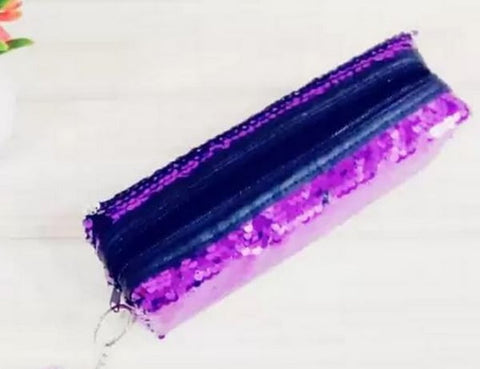 Extraordinary Creativity Sequin and Canvas Pencil Case, Pencil Bag Cosmetics Makeup Colorful & Useful pure handmade POUCHDARK PINK - EKC1319