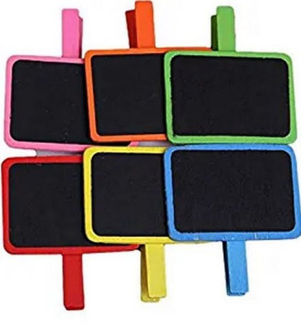 WOODEN 6PC BLACK BOARD CLIP COLOURED - EKC2036