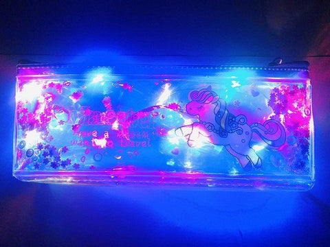 Extrokids Light LED Shimmery Water Gel Holographic Pouch for Pencil Case with Cute Unicorn Print - EKH0048
