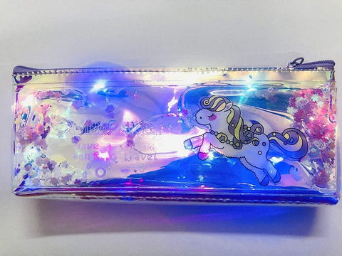 Extrokids Light LED Shimmery Water Gel Holographic Pouch for Pencil Case with Cute Unicorn Print - EKH0048