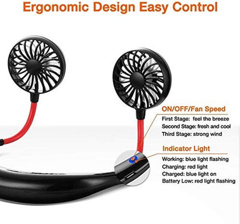 Extrokids Wearable Neck Mini Fan Led with Dual Wind Head for Traveling Outdoor Office Room White Color - EKH0099
