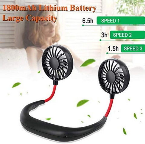 Extrokids Wearable Neck Mini Fan Led with Dual Wind Head for Traveling Outdoor Office Room White Color - EKH0099